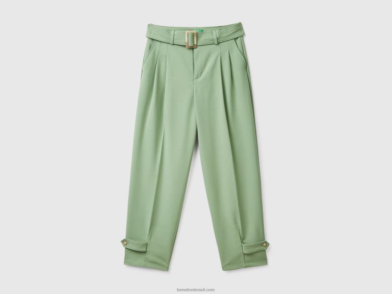 mulheres calça cintura alta com cinto Benetton R8L4P4066 verde