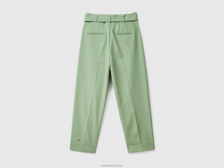 mulheres calça cintura alta com cinto Benetton R8L4P4066 verde