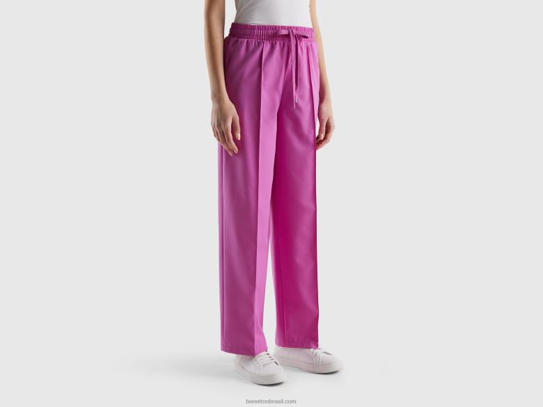 mulheres calça fluida com cordão Benetton R8L4P4086 rosa