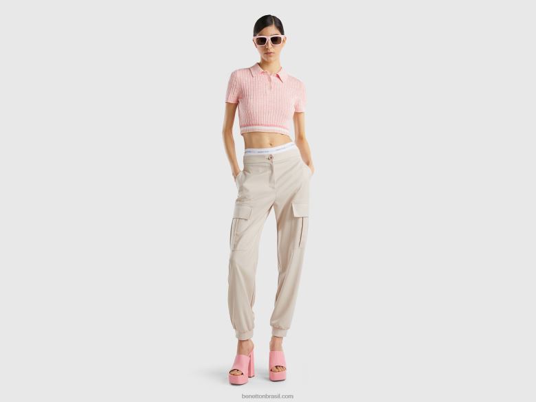 mulheres calças cargo esvoaçantes Benetton R8L4P4088 bege