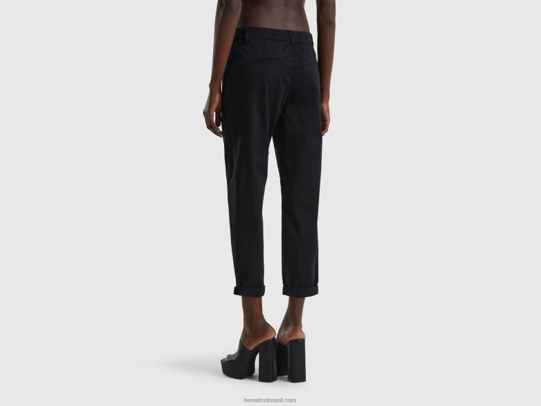 mulheres calças chino de algodão elástico Benetton R8L4P4105 preto