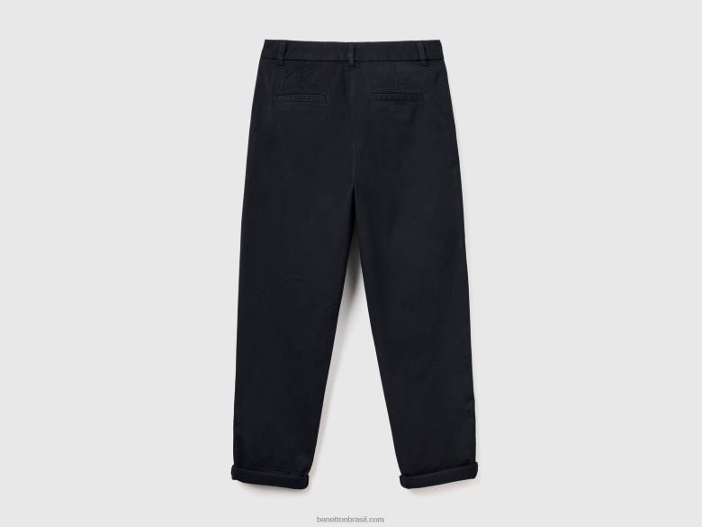 mulheres calças chino de algodão elástico Benetton R8L4P4105 preto