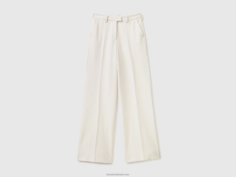 mulheres calças fluidas com perna larga Benetton R8L4P608 branco cremoso