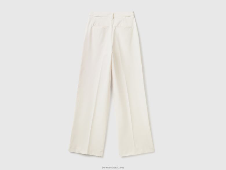 mulheres calças fluidas com perna larga Benetton R8L4P608 branco cremoso