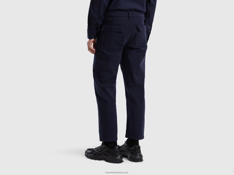 mulheres calças retas cortadas Benetton R8L4P4623 azul escuro