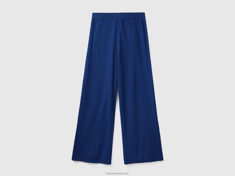 mulheres calça azul meia-noite em mistura de lã e caxemira Benetton R8L4P4090 azul escuro