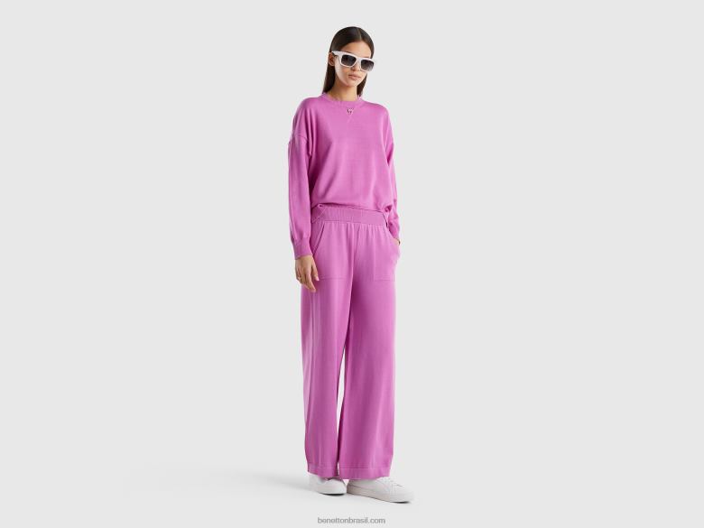 mulheres calças largas de malha Benetton R8L4P4039 rosa