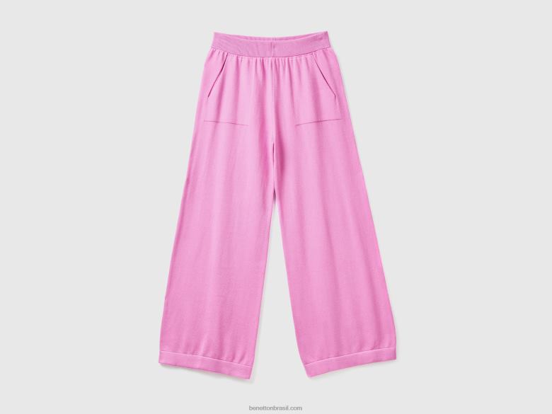 mulheres calças largas de malha Benetton R8L4P4039 rosa