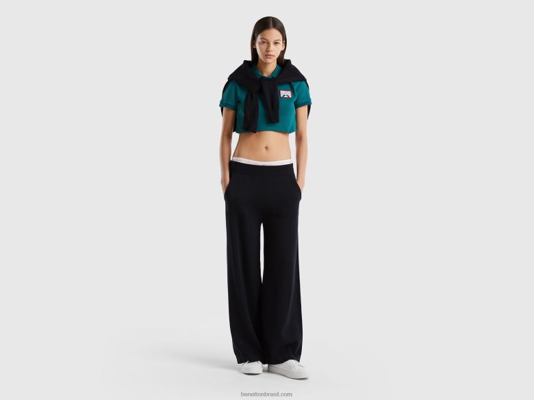 mulheres calças largas de malha Benetton R8L4P4058 preto