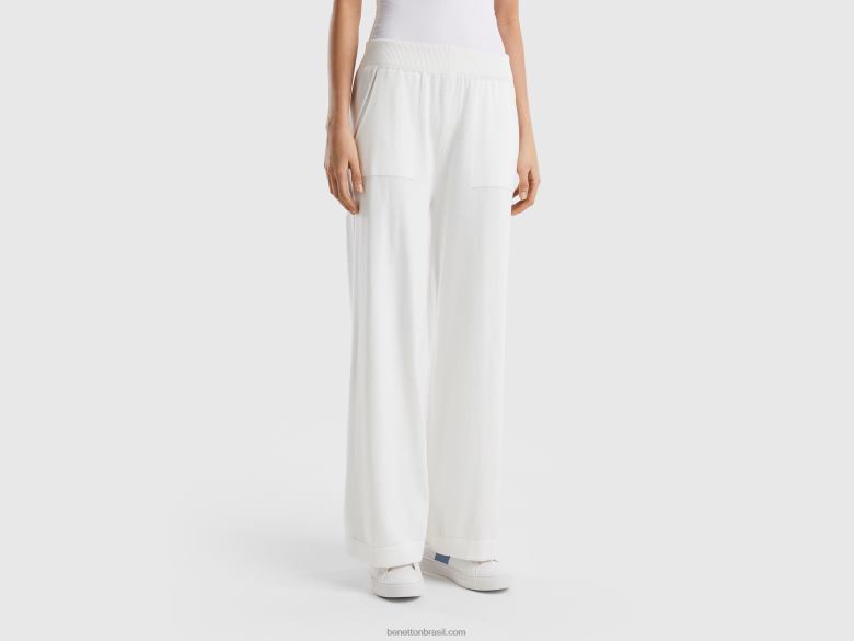 mulheres calças largas de malha Benetton R8L4P4093 branco cremoso