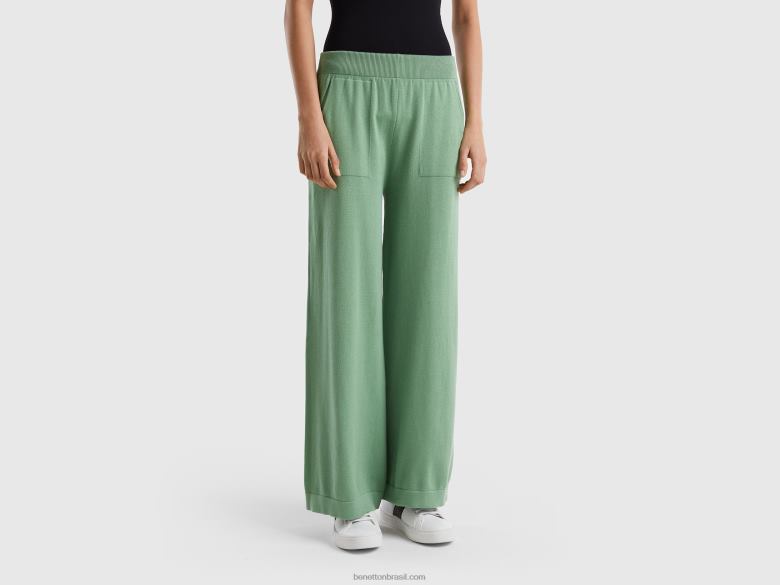 mulheres calças largas de malha Benetton R8L4P575 verde