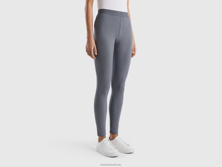 mulheres leggings com nervuras elásticas Benetton R8L4P899 cinza