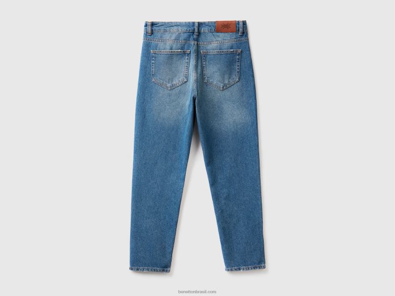 mulheres calça jeans cintura alta cortada Benetton R8L4P662 azul