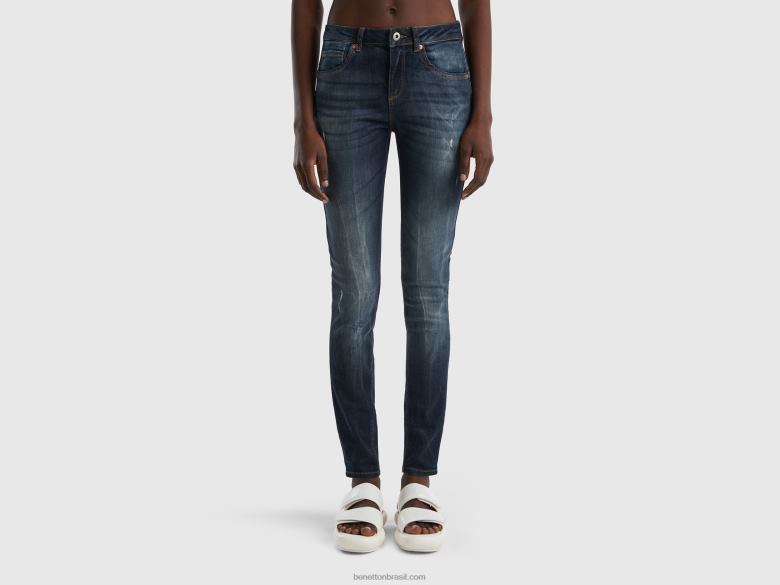 mulheres calça skinny push up Benetton R8L4P4156 azul escuro