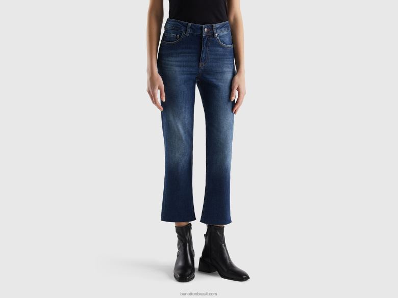 mulheres jeans cropped de cinco bolsos Benetton R8L4P667 azul escuro