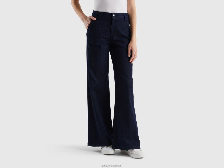 mulheres jeans flare em algodão elástico Benetton R8L4P4151 azul escuro