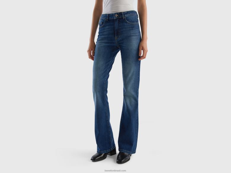 mulheres jeans largos elásticos Benetton R8L4P4153 azul escuro