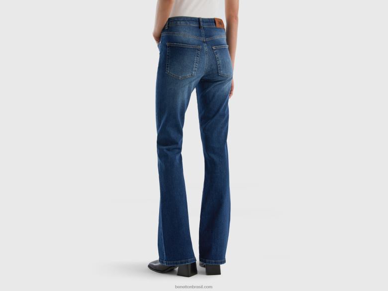 mulheres jeans largos elásticos Benetton R8L4P681 azul escuro