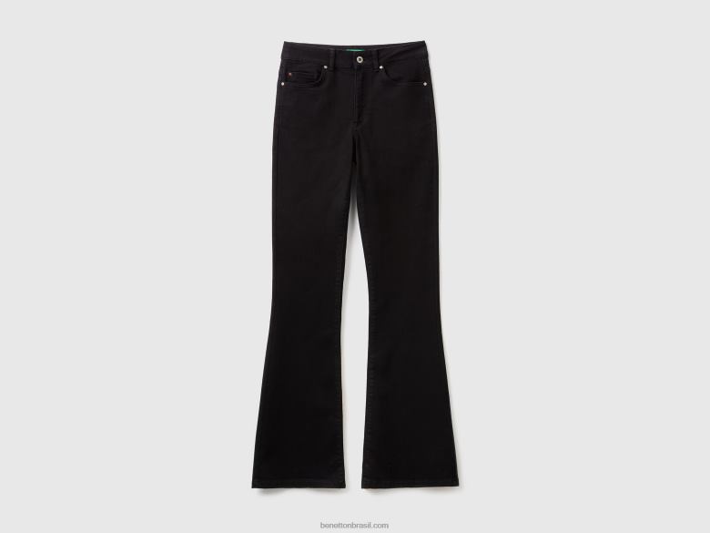 mulheres jeans largos elásticos Benetton R8L4P685 preto