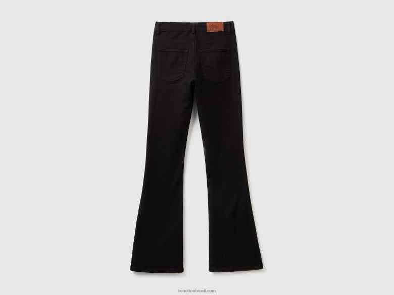 mulheres jeans largos elásticos Benetton R8L4P685 preto