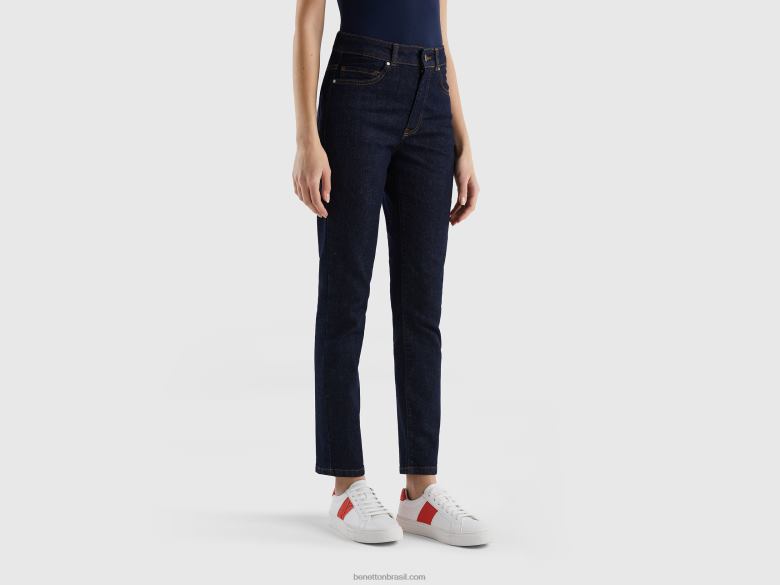 mulheres jeans slim fit em algodão elástico Benetton R8L4P4159 azul escuro