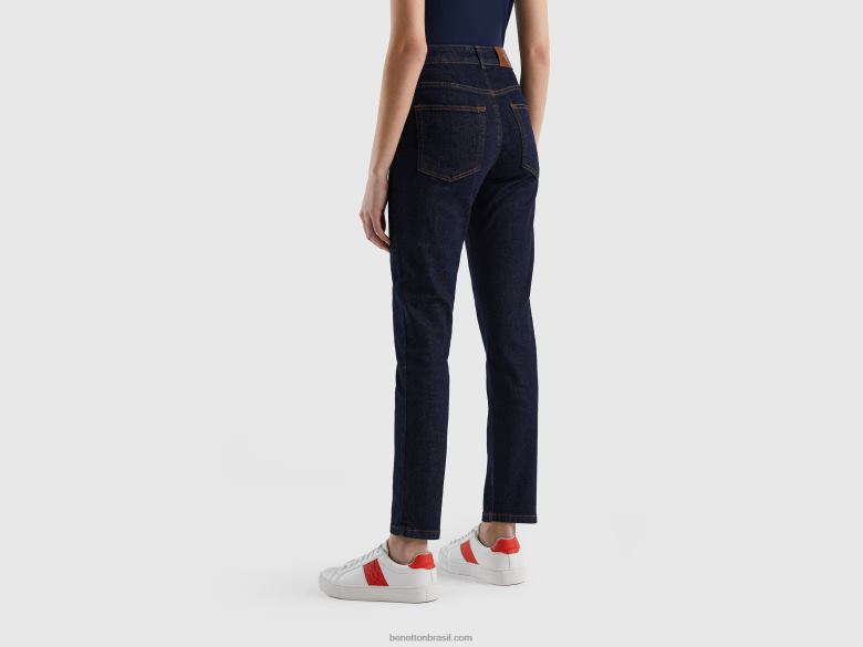 mulheres jeans slim fit em algodão elástico Benetton R8L4P4159 azul escuro