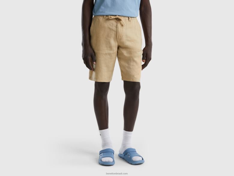 mulheres bermudas 100% linho Benetton R8L4P1431 bege