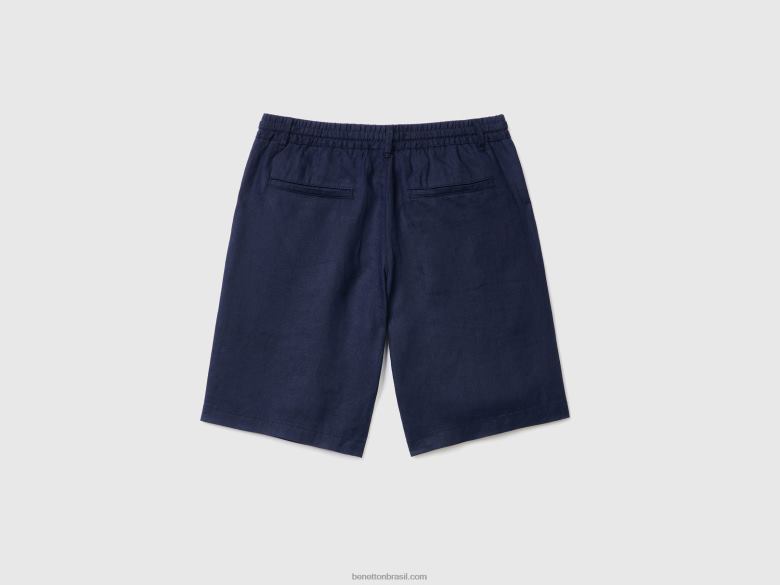 mulheres bermudas 100% linho Benetton R8L4P1454 azul escuro
