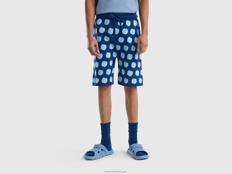 mulheres bermudas azuis com estampa de maçã Benetton R8L4P4628 azul