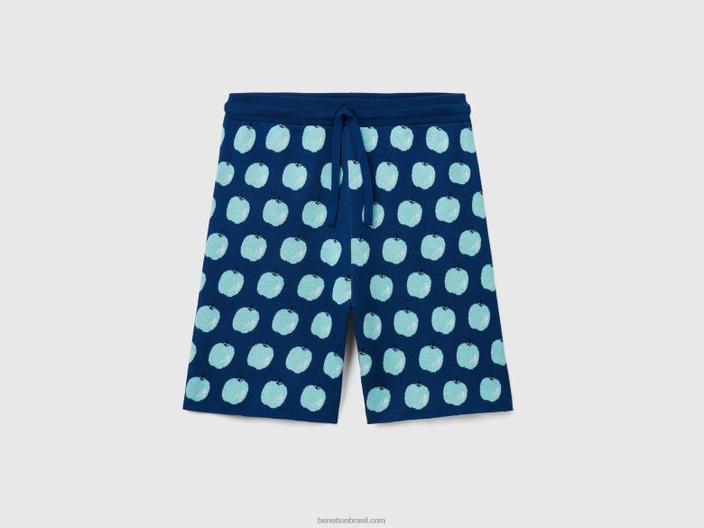 mulheres bermudas azuis com estampa de maçã Benetton R8L4P4628 azul