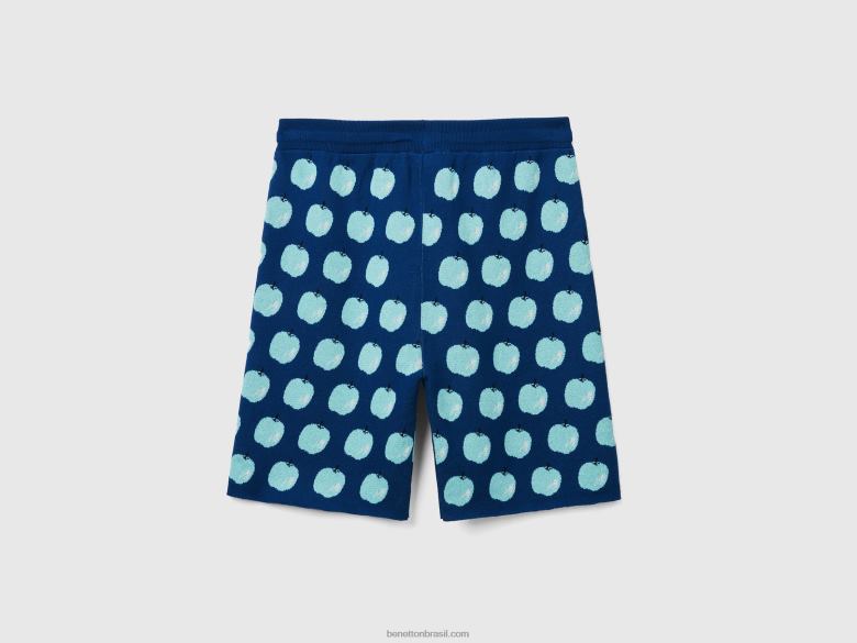 mulheres bermudas azuis com estampa de maçã Benetton R8L4P4628 azul