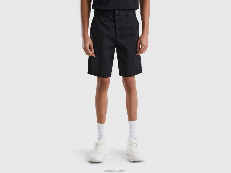 mulheres bermudas chino em algodão elástico Benetton R8L4P1463 preto