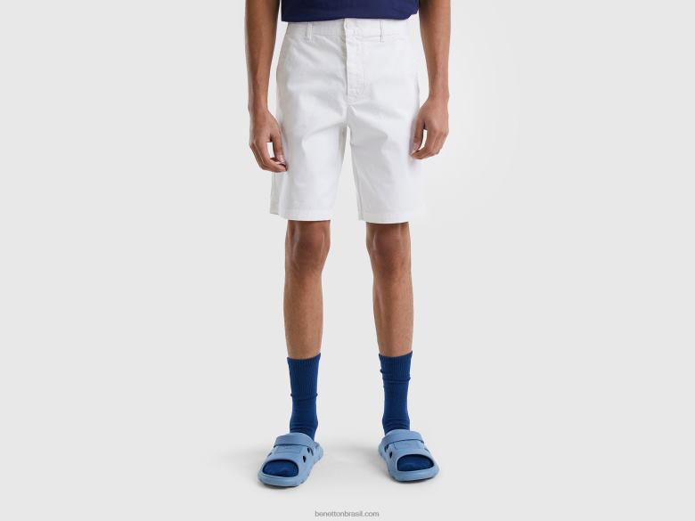 mulheres bermudas chino em algodão elástico Benetton R8L4P4661 branco