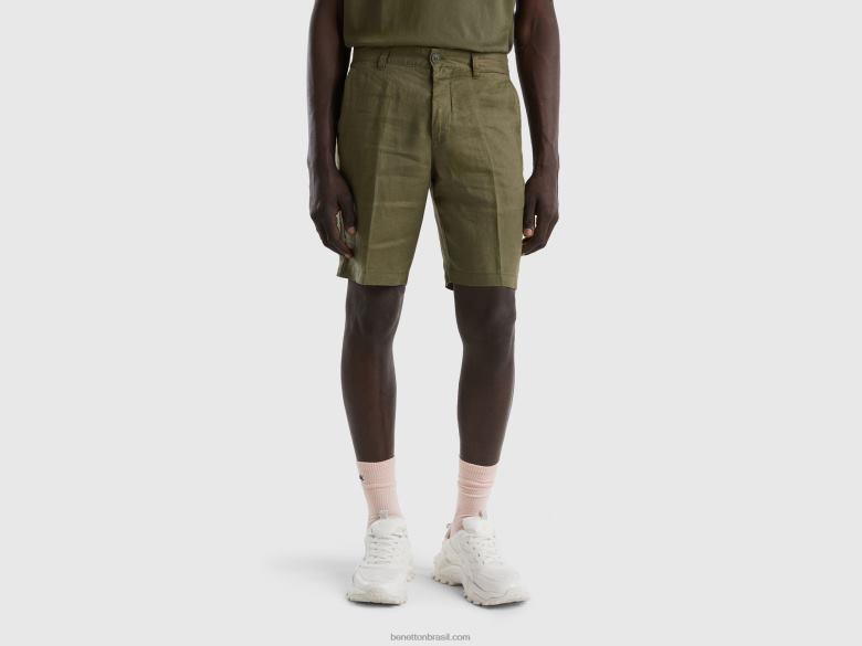 mulheres bermudas em linho puro Benetton R8L4P1430 verde militar