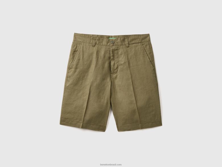 mulheres bermudas em linho puro Benetton R8L4P1430 verde militar
