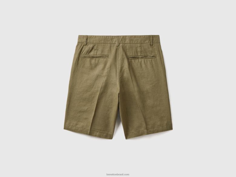 mulheres bermudas em linho puro Benetton R8L4P1430 verde militar