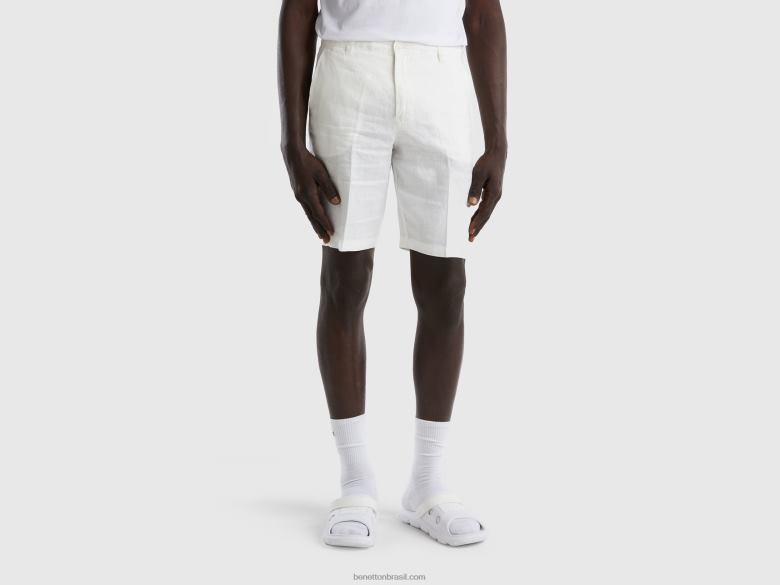 mulheres bermudas em linho puro Benetton R8L4P1449 branco cremoso