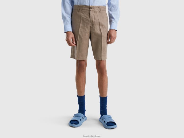 mulheres bermudas em linho puro Benetton R8L4P1451 pomba cinza