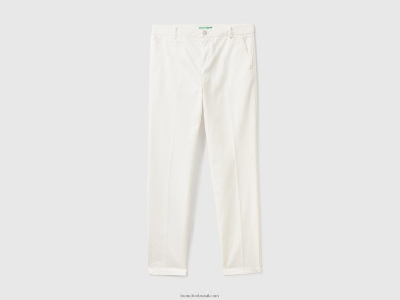 mulheres calça chino de algodão slim fit branco creme Benetton R8L4P4125 branco
