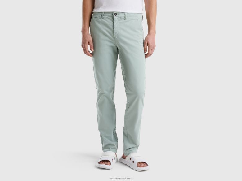 mulheres calça chino slim verde cinza Benetton R8L4P1421 cinza