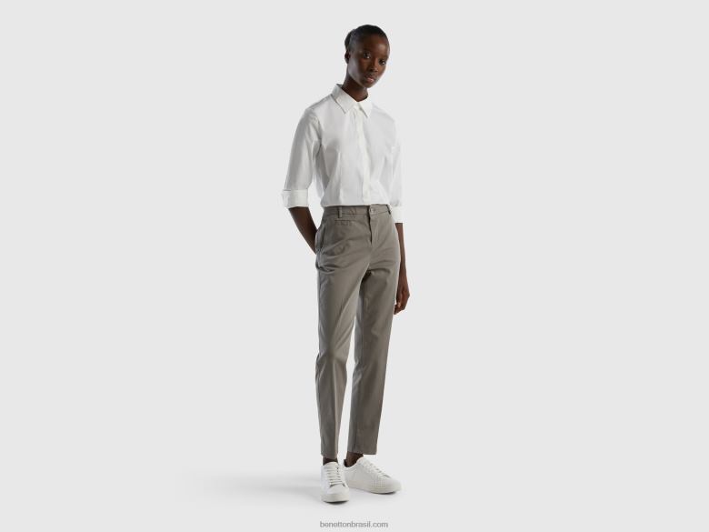 mulheres chino de algodão cinza slim fit Benetton R8L4P628 cinza