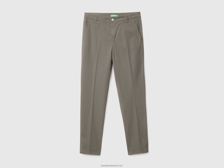 mulheres chino de algodão cinza slim fit Benetton R8L4P628 cinza