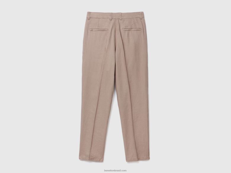 mulheres chino em linho puro Benetton R8L4P1459 pomba cinza