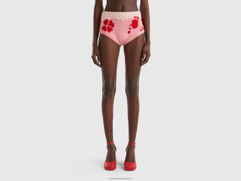 mulheres culottes rosa com detalhes florais Benetton R8L4P4065 rosa