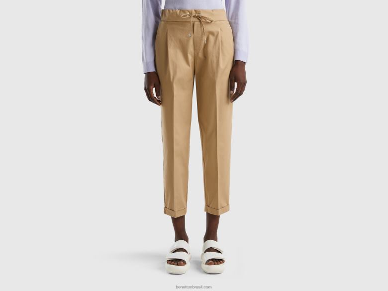 mulheres joggers em algodão elástico Benetton R8L4P4062 bege