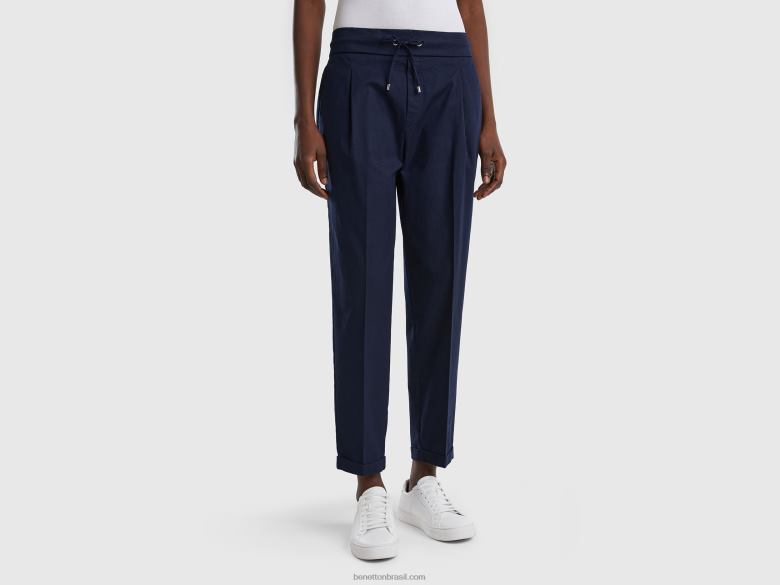 mulheres joggers em algodão elástico Benetton R8L4P648 azul escuro