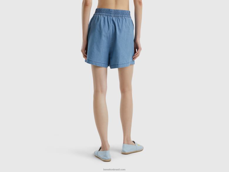 mulheres shorts em cambraia Benetton R8L4P571 azul claro
