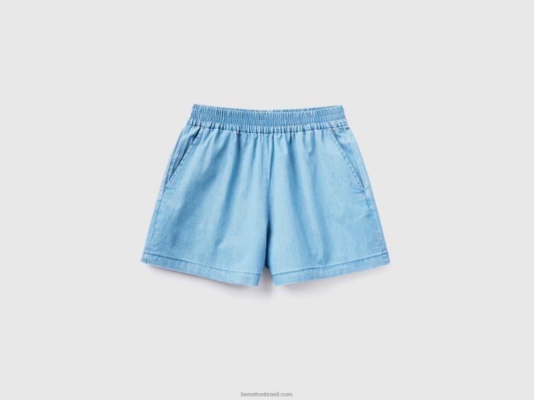 mulheres shorts em cambraia Benetton R8L4P571 azul claro