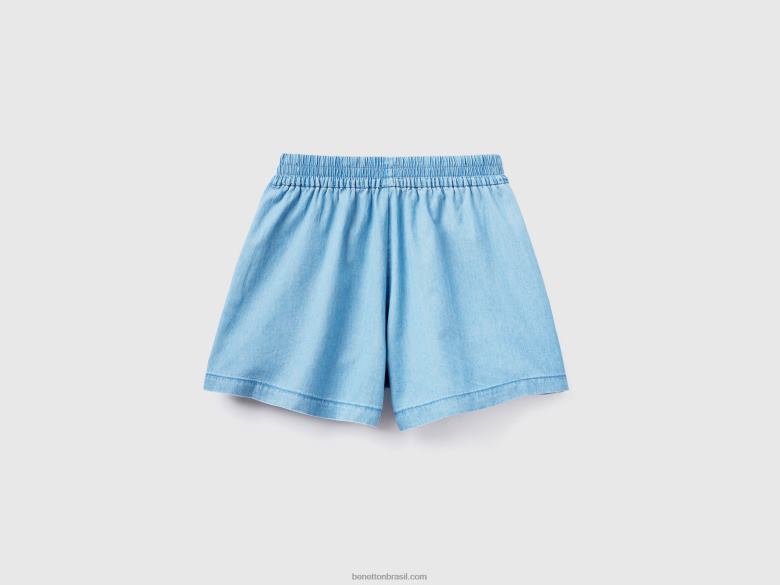 mulheres shorts em cambraia Benetton R8L4P571 azul claro