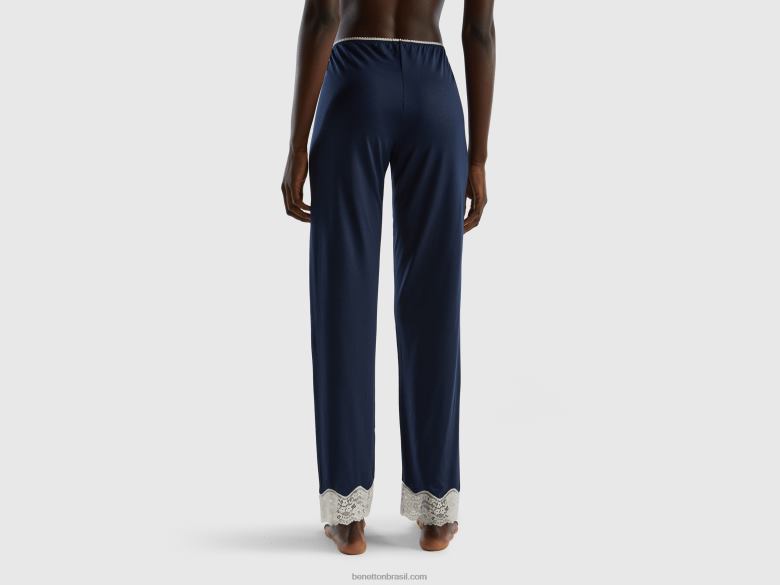 mulheres calça com detalhes em renda Benetton R8L4P4353 azul escuro